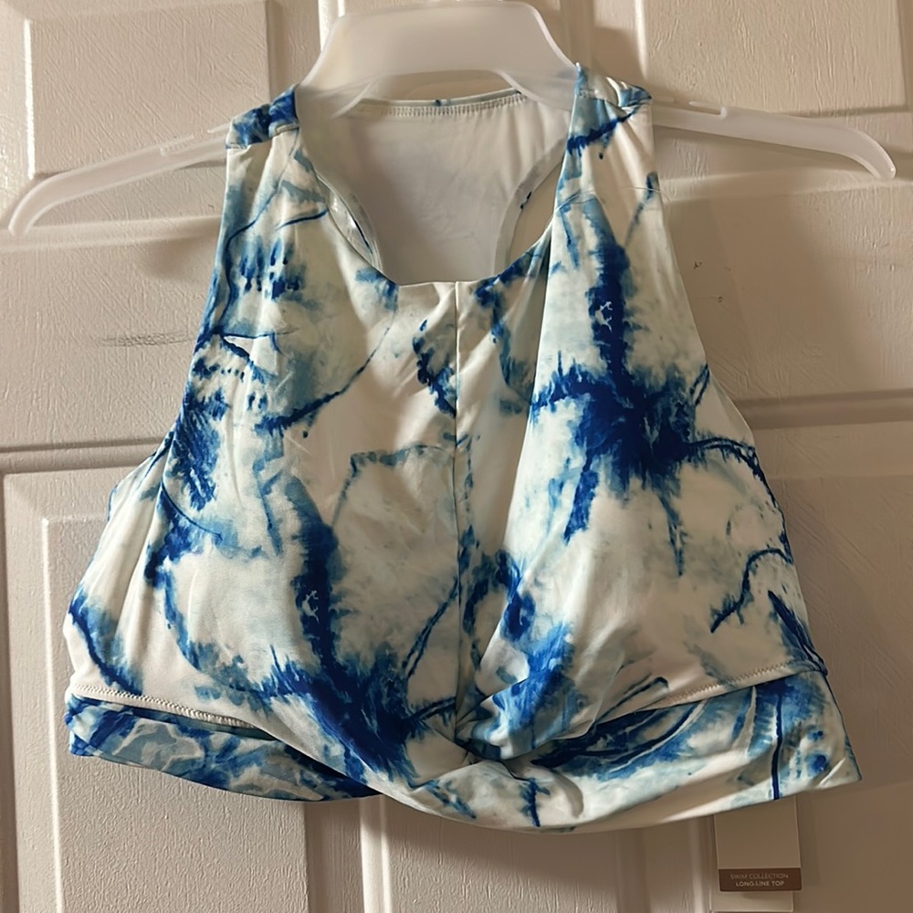 CALIA LONG LINE BIKINI TOP: FLORAL FLOURISH BLUE PRINT: NWT: SIZE 1X